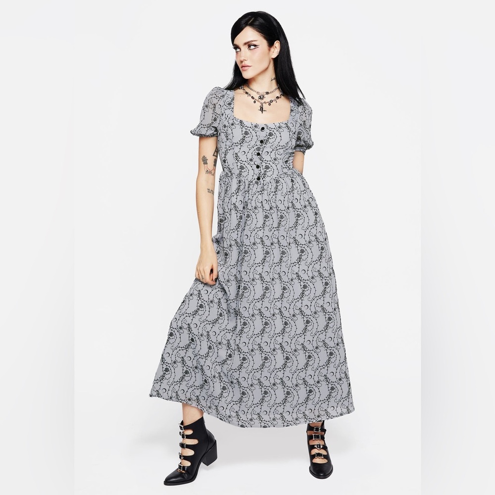 NWT Disturbia Rosethorn Flocked Velour Puff Sleeve Midaxi Dress US 10 / UK 14